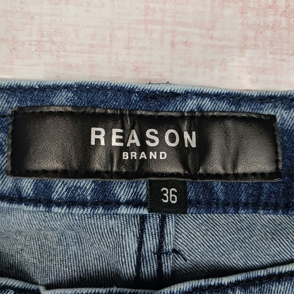 Reason Hip Hop Jeans Mens Sz. 36 Acid Wash Distressed Graphic Patches Zi… - Picture 9 of 9